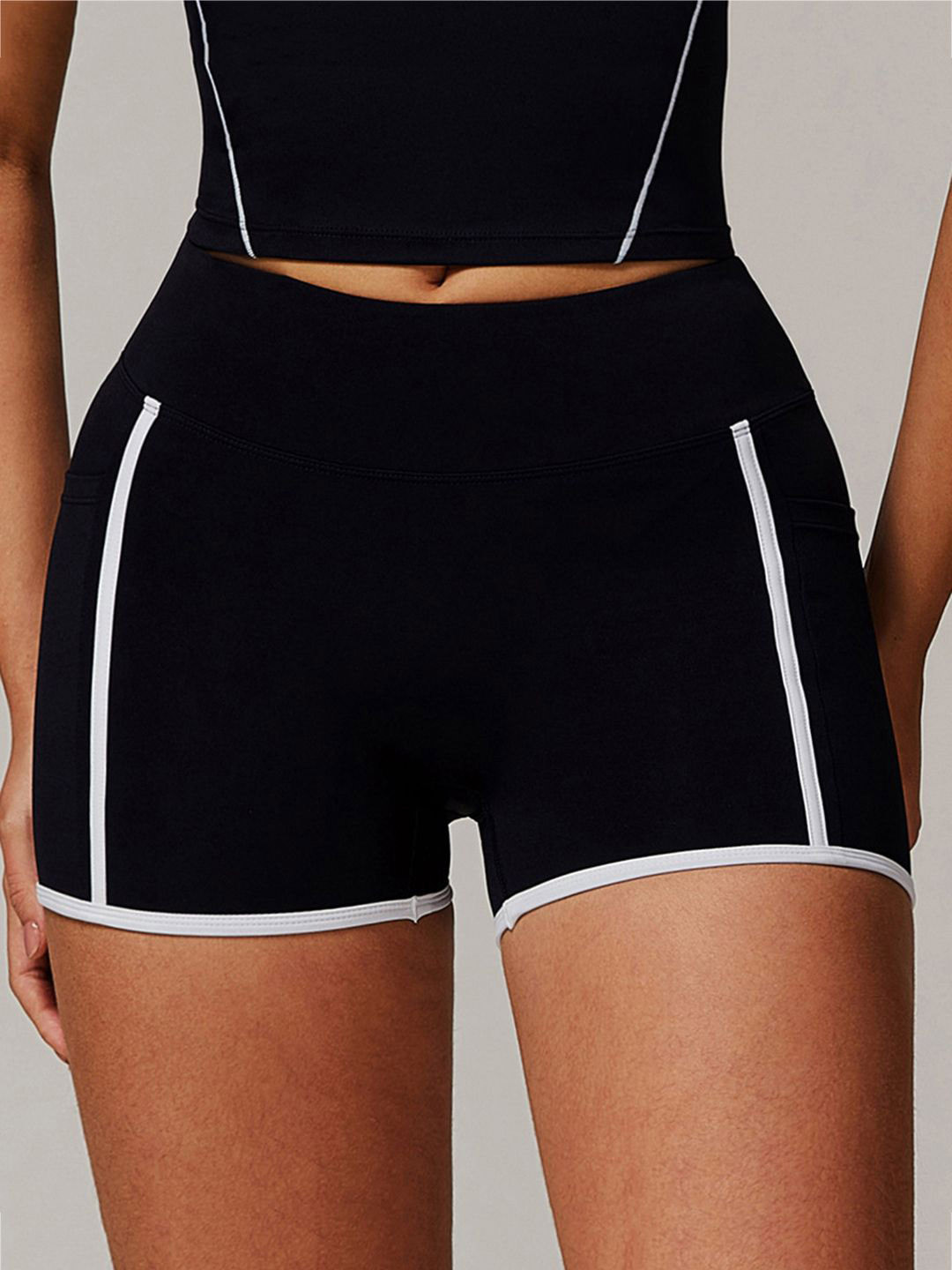 StyleCast Women Black Side Striped Fitted Shorts