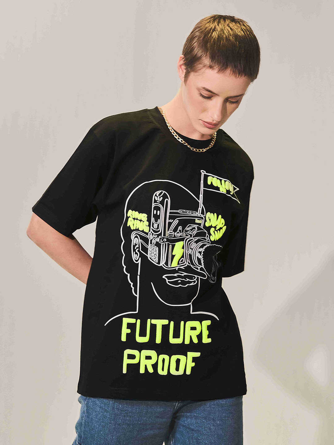 Eleven Brothers Men Printed Pure Cotton Raw Edge T-shirt