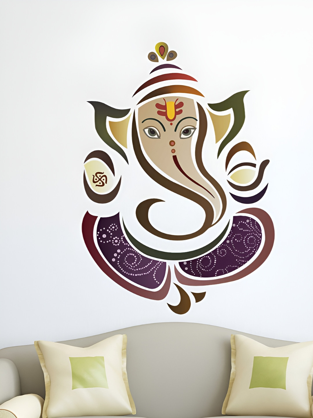 LANSTICK Brown & Purple Little Ganesha Printed Self-Adhesive WallStickers