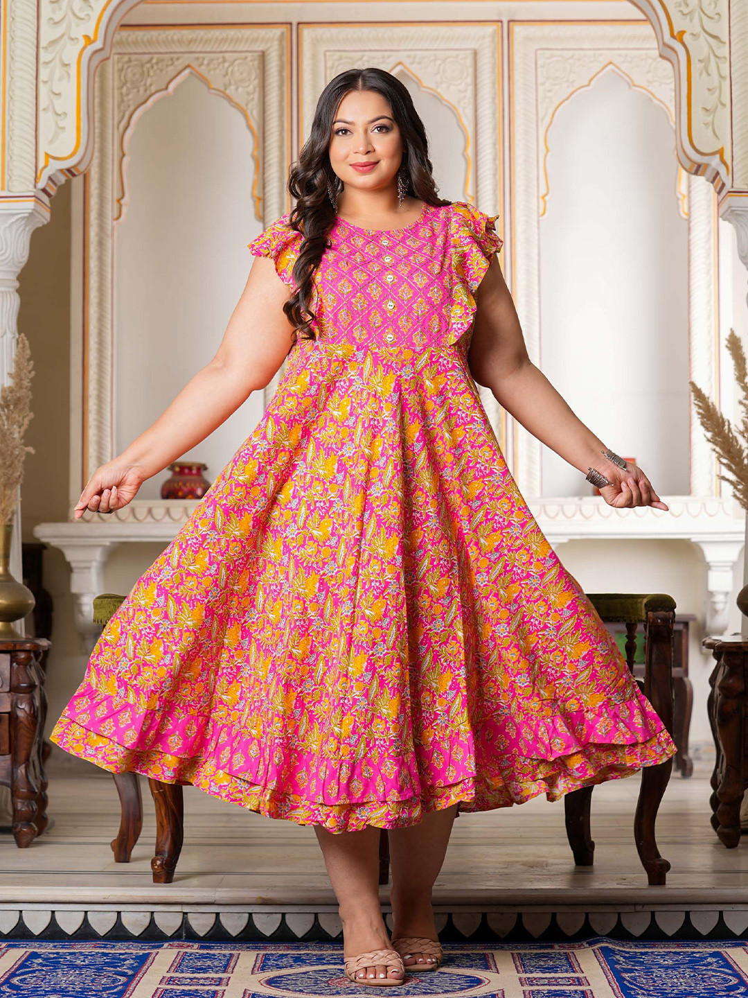 IKRASS Women Plus Size Floral Printed Festive A-Line Kurtas