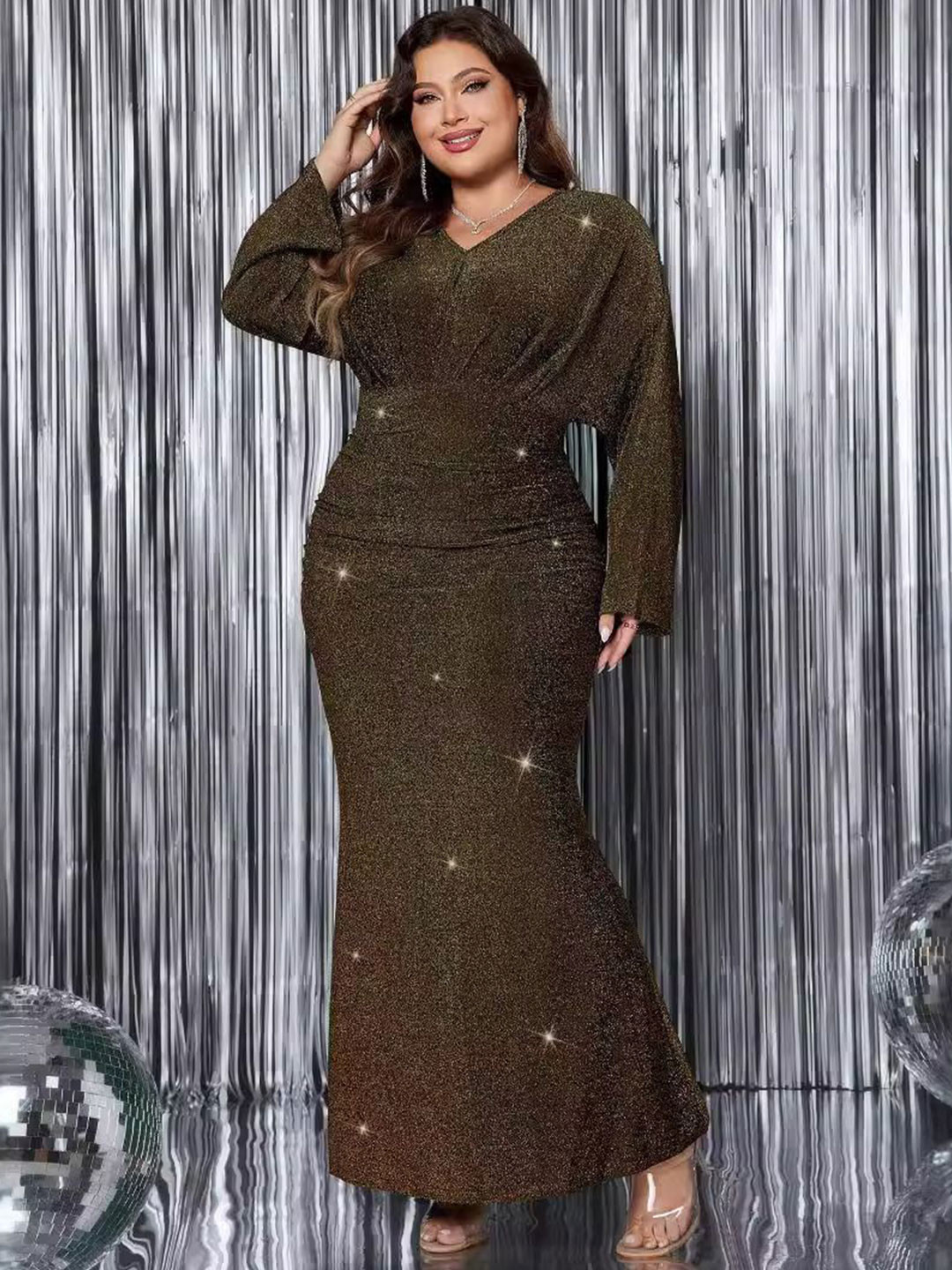 StyleCast Curve Plus Size Gold Embellished Maxi Dress