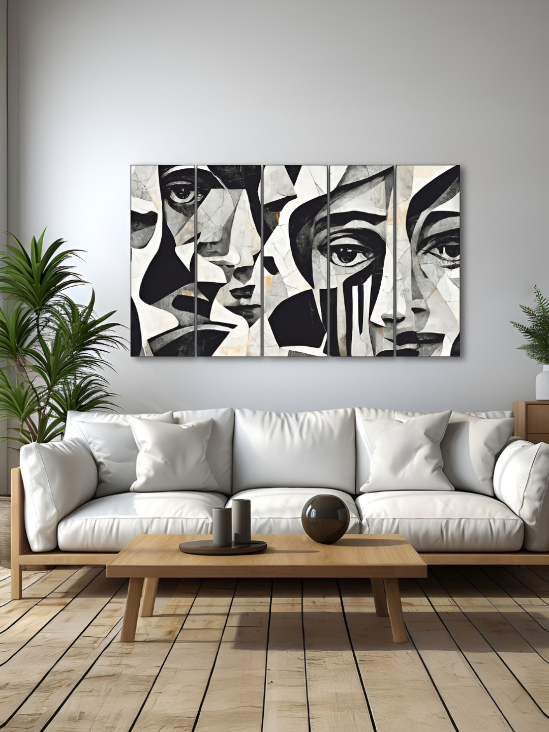 The Castle Decor Black & Grey 5 Pieces Abstract Wood Wall Art