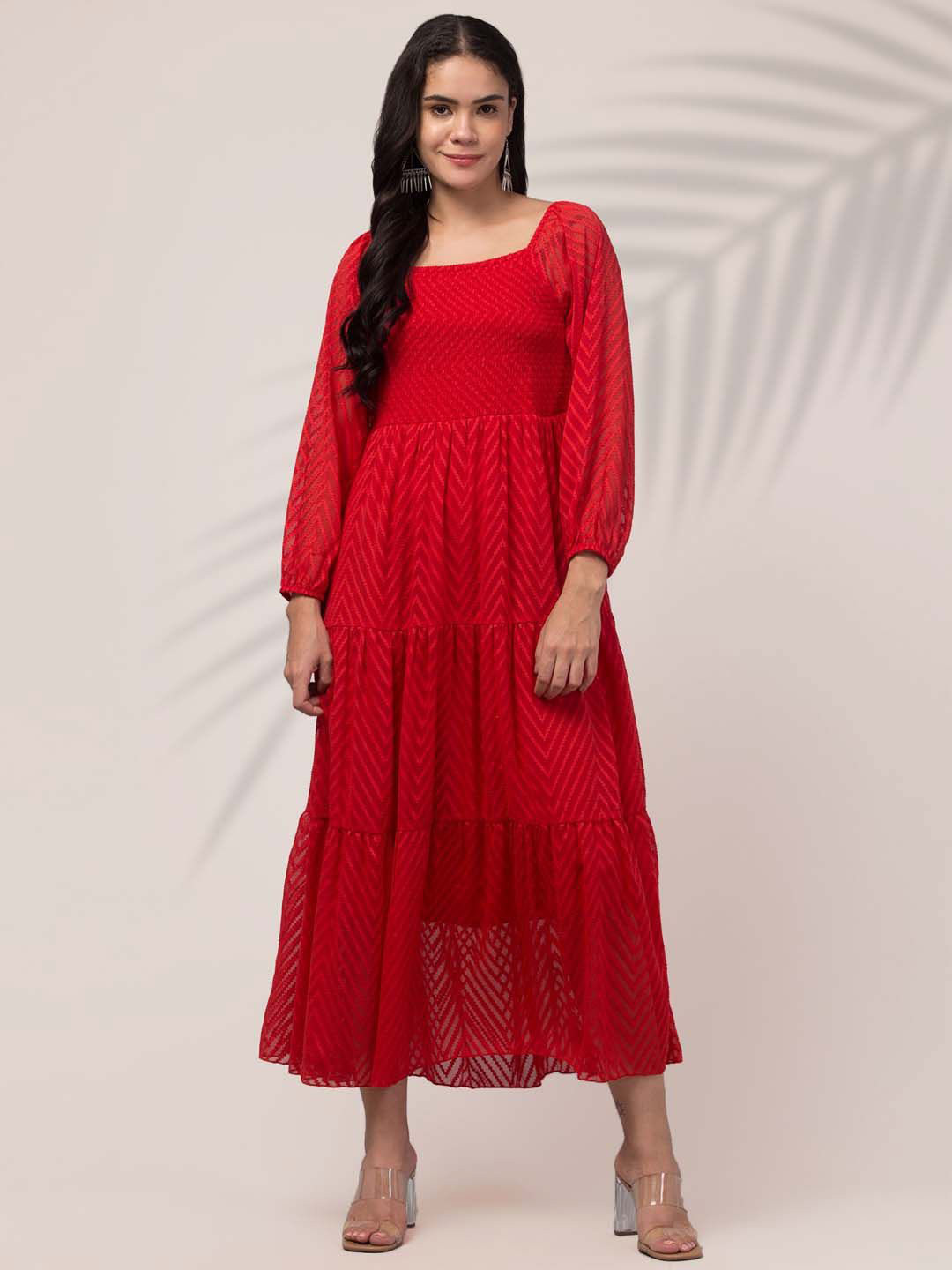 All About You Women Red Georgette Fit & Flare Midi Dress
