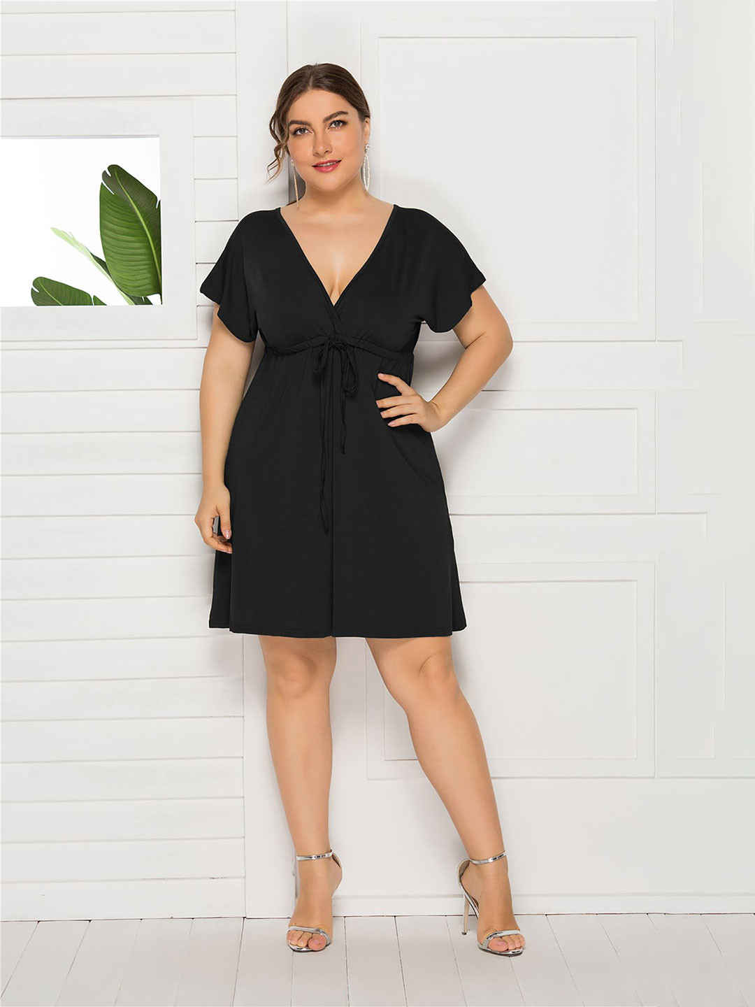 StyleCast Curve Solid Flared Sleeves Empire Plus Size Dress