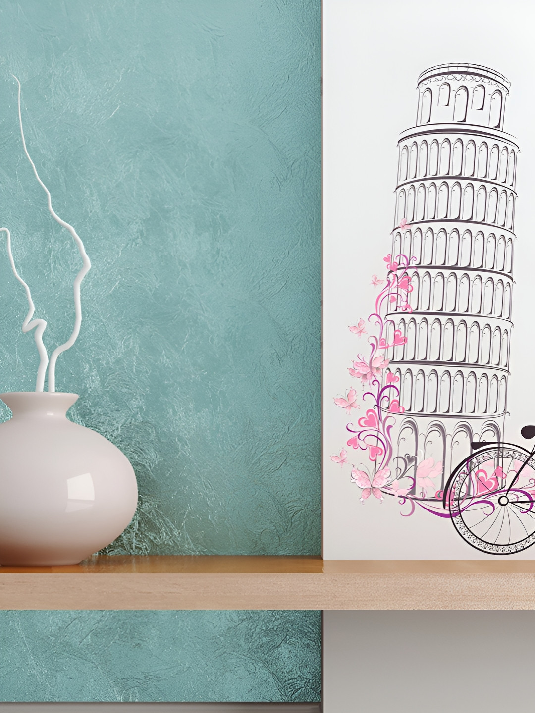 LANSTICK Black & Pink Wonders With Cycle Printed Self-Adhesive WallStickers