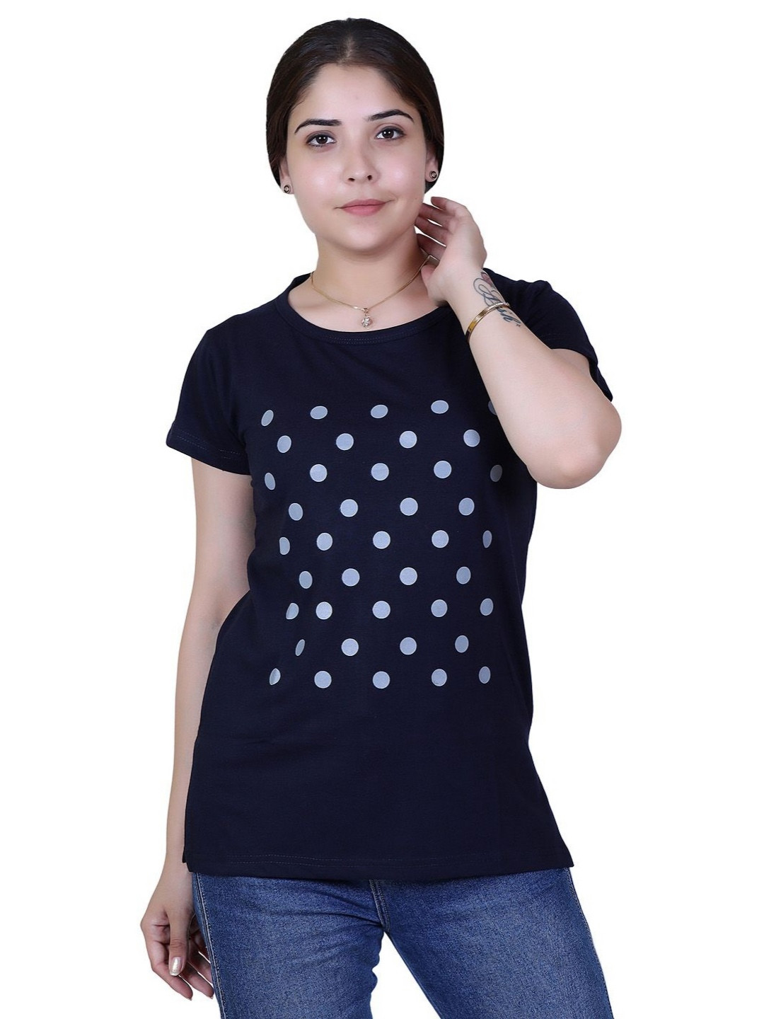 Ogarti Women Polka Dot Pockets T-shirt