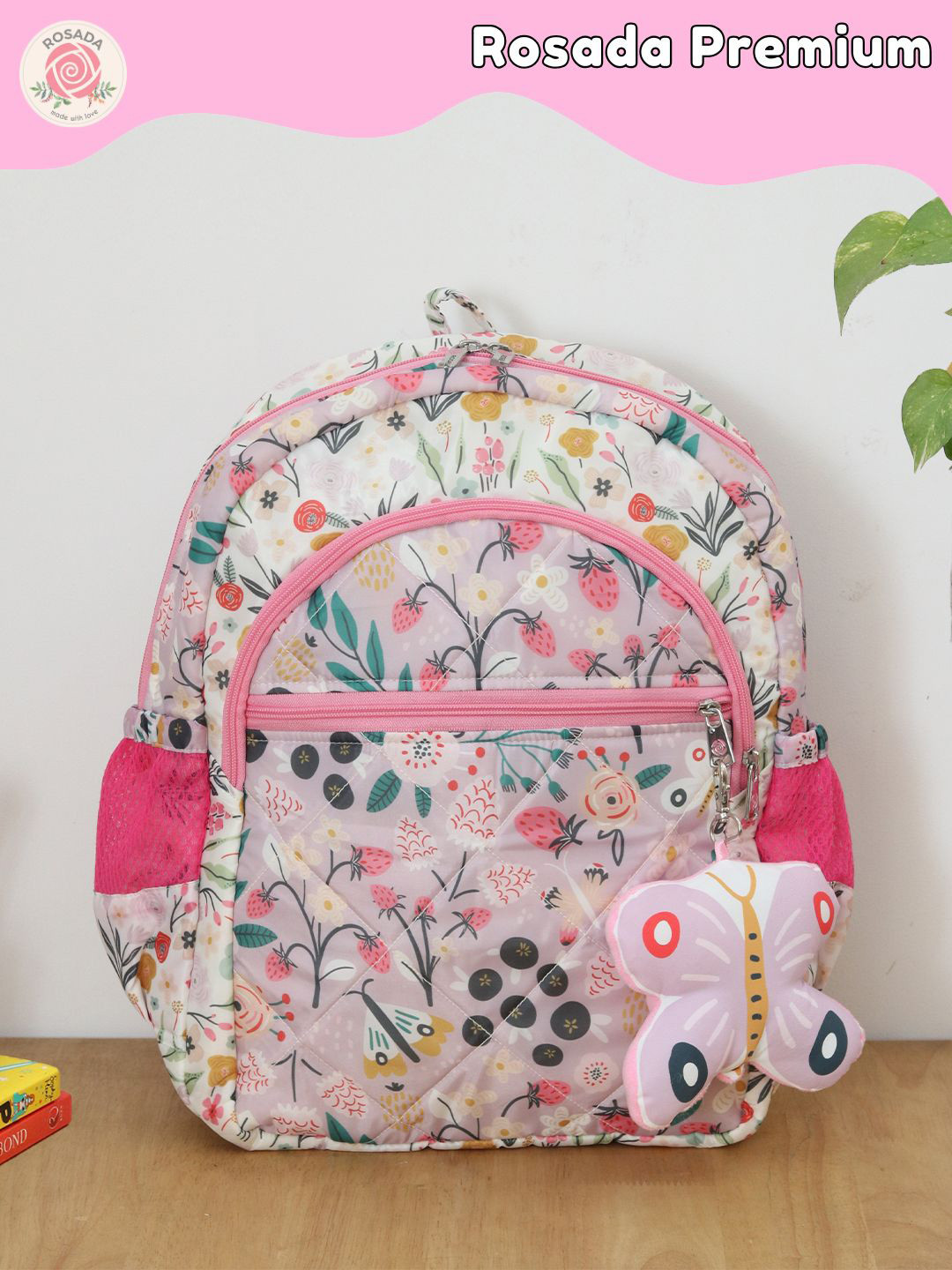 ROSADA Kids Lilac Garden Printed Lightweight Waterproof School Bag Backpak 14inch