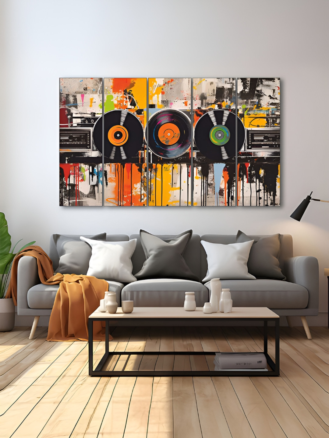 The Castle Decor Orange & Black Wood Abstract Wall Art