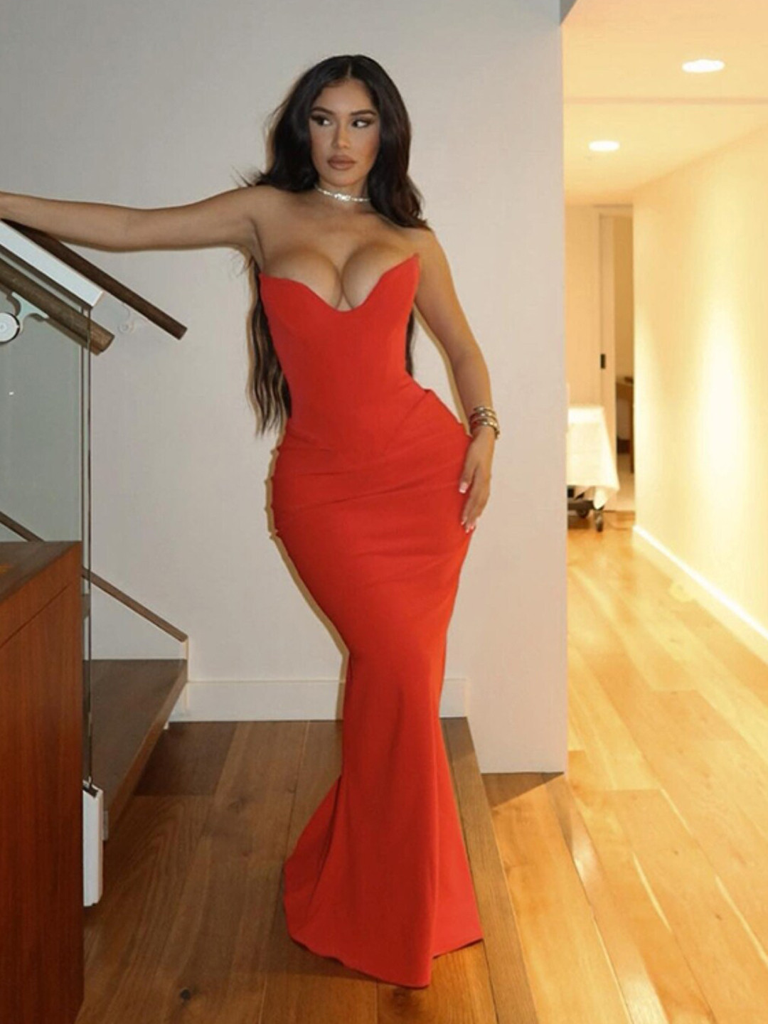 StyleCast Red Strapless Sheath Maxi Dress