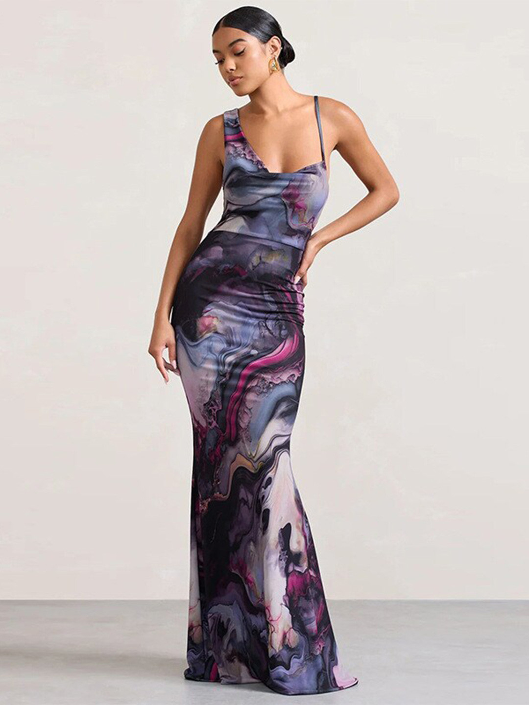 StyleCast x Revolte Purple & Black Floral Print Maxi Dress