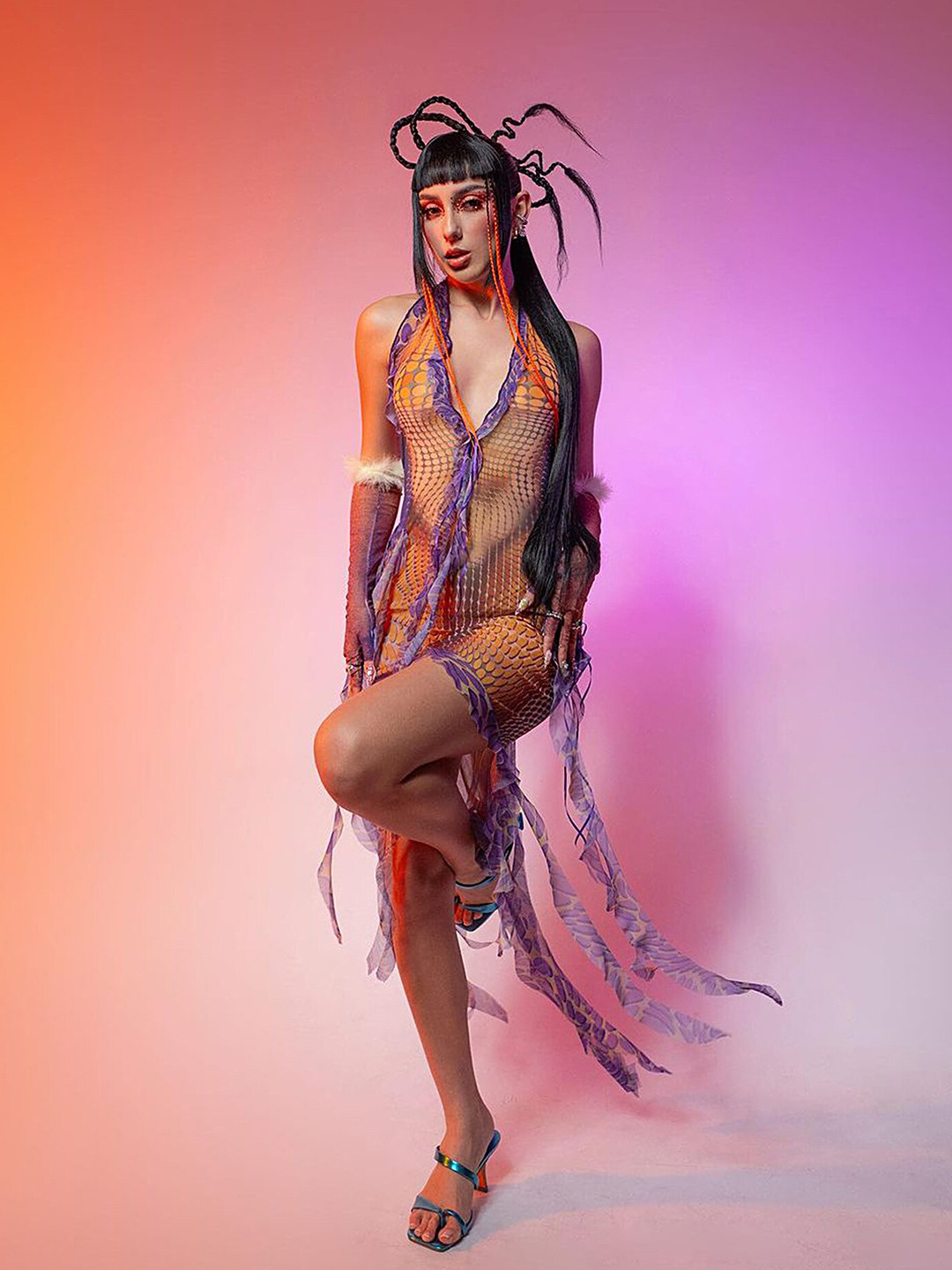 LULU & SKY Animal Printed Ruffle Diagonal Hem 3D Effect Bodycon Dress