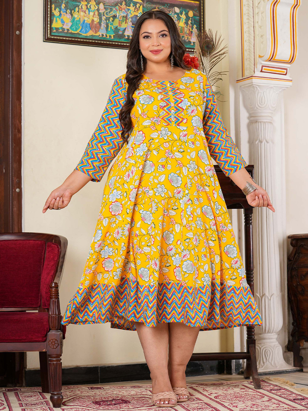 IKRASS Women Floral Printed Plus Size Maternity Fit & Flare Midi Dress