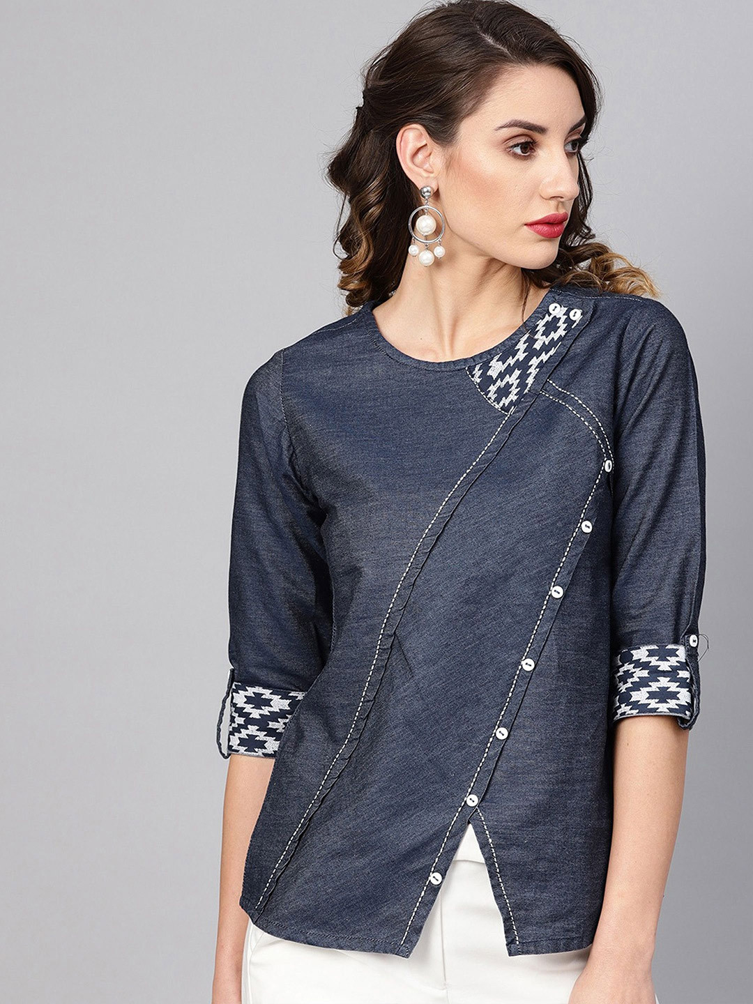 IKRASS Embellished Denim Top