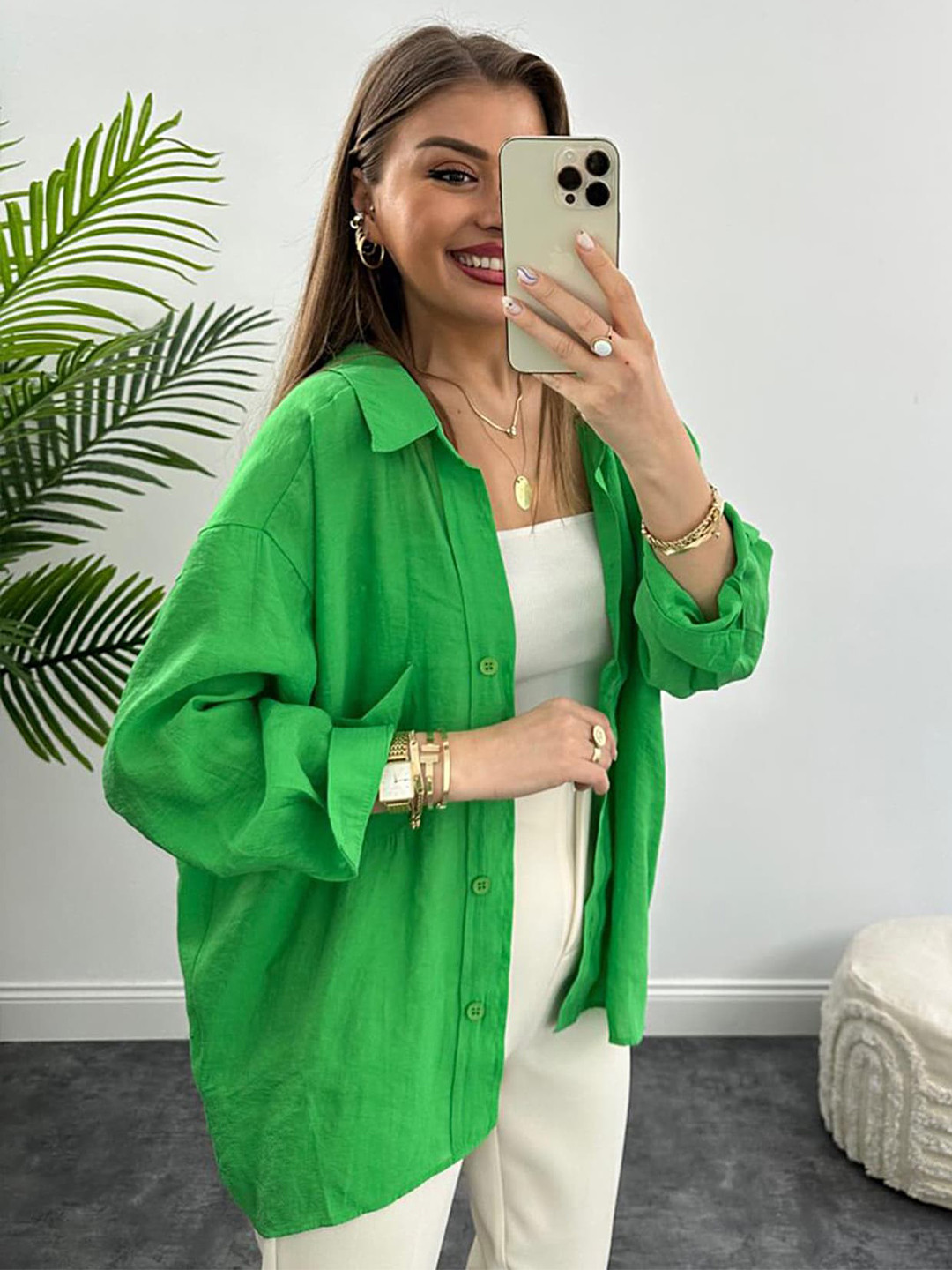 LULU & SKY Shirt Collar Cuffed Sleeve Shirt Style Top