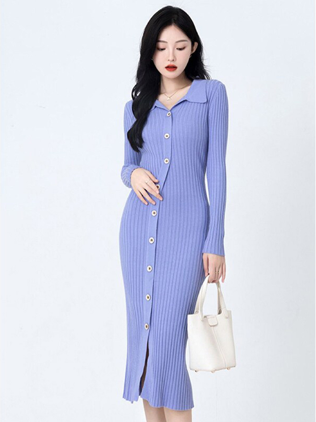 StyleCast Purple Ribbed Bodycon Midi Dress