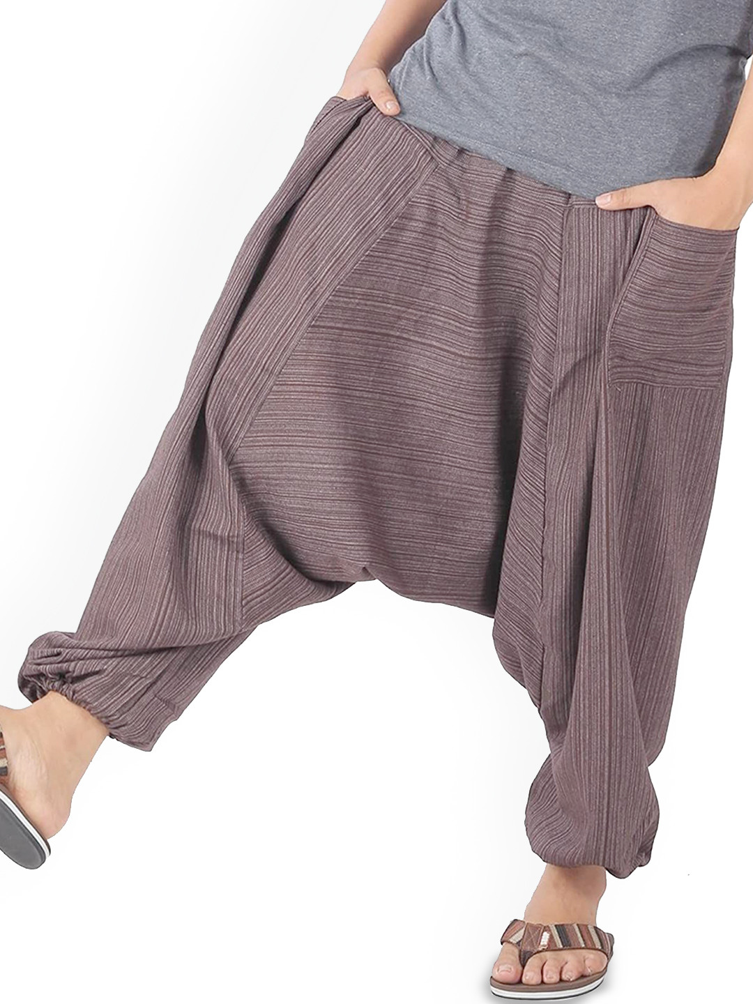 WHITEWHALE Unisex Loose Fit Striped Printed Harem Pants
