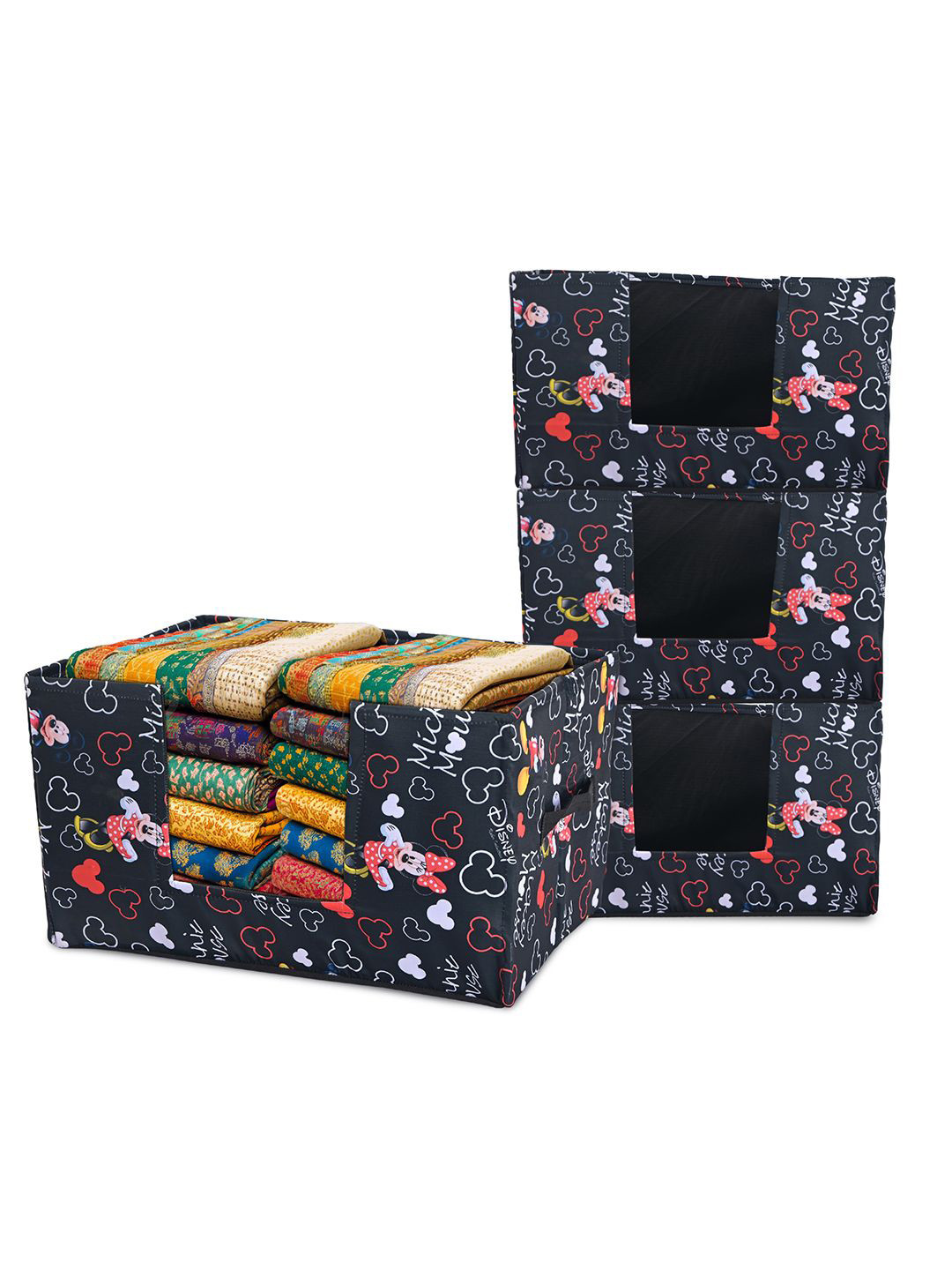 Kuber Industries Black & Red 4 Pieces Disney Mickey Printed Drawer Organisers