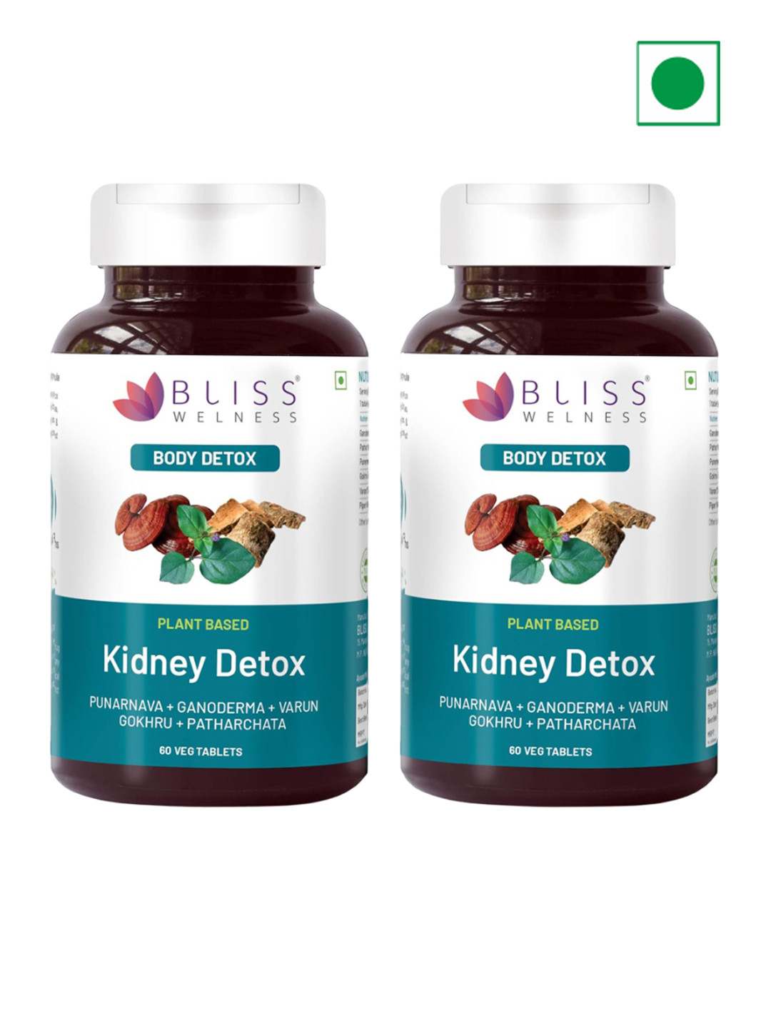Bliss Welness Set Of 2 Plant Based Kidney Detox Tablets - 60 Tablets Each