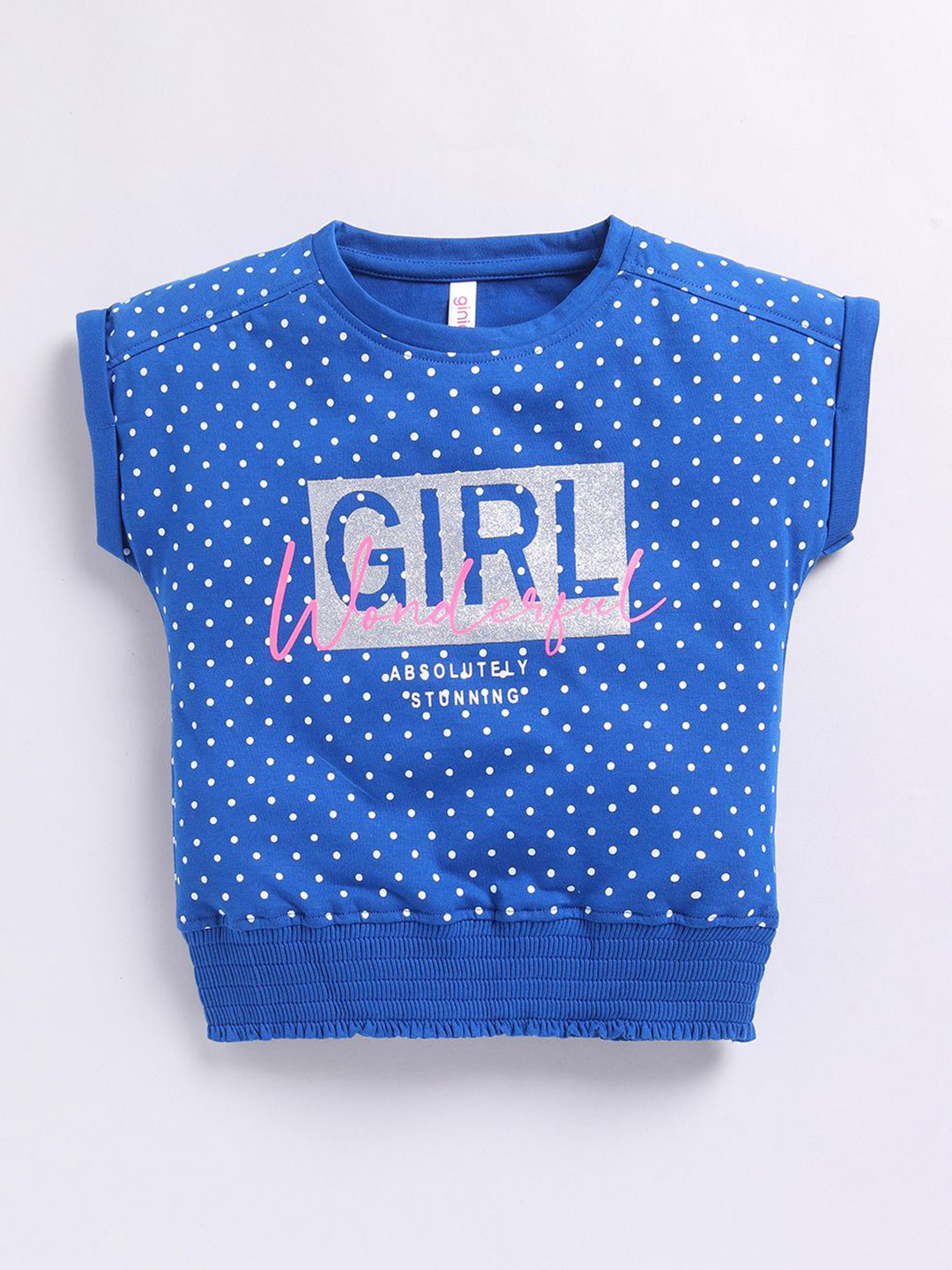 Ginie Girl Typography Print Smocking Cotton Top