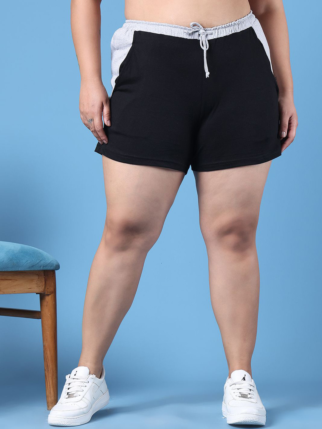 theRebelinme Women Plus Size Colourblocked High-Rise Technology Shorts