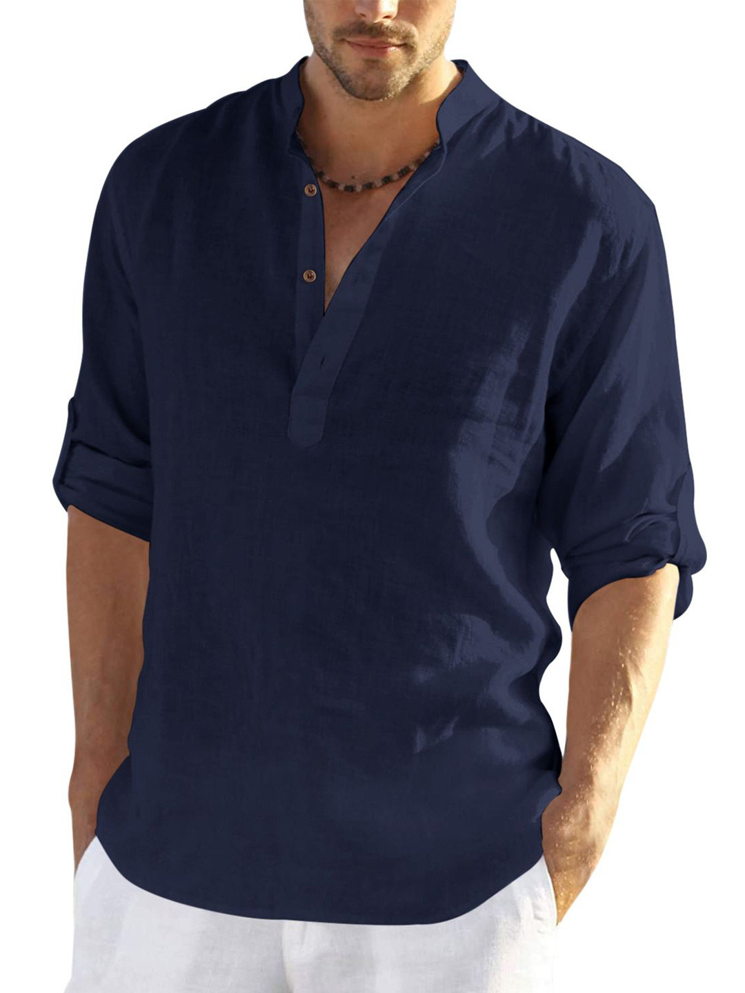 Zombom Cotton Mandarin Collar Straight Short Kurta