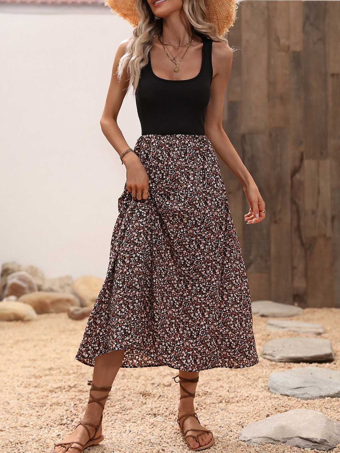 StyleCast x Revolte Printed Fit and Flare Midi Dress