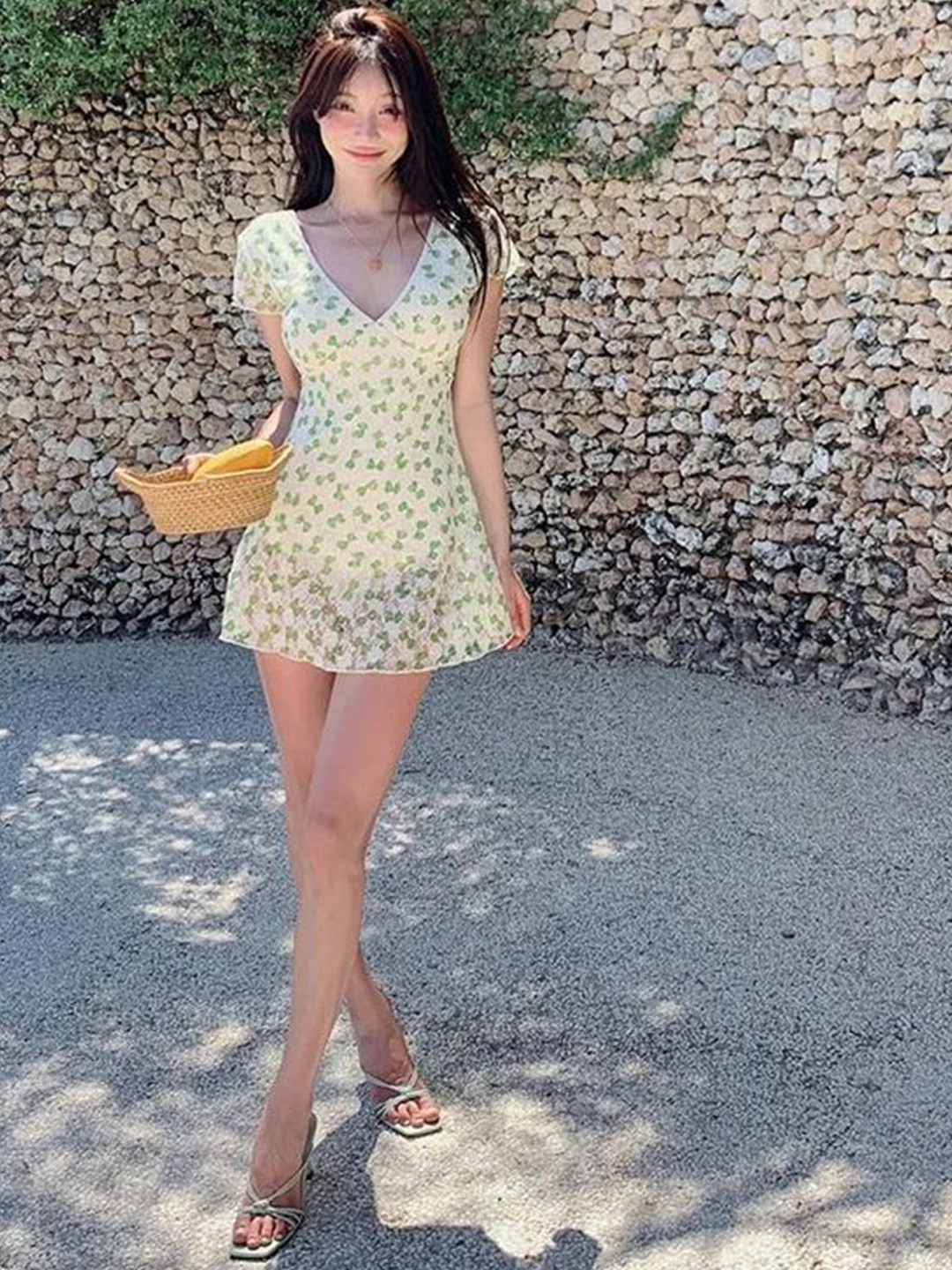 LULU & SKY Printed V-neck Short Sleeve Swim Dress