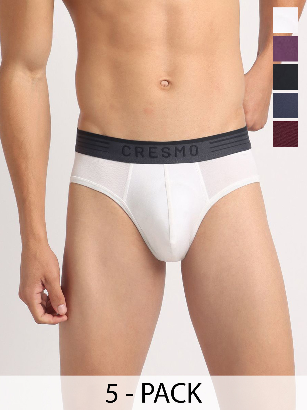Cresmo Pack Of 5 Basic Briefs CR-B-SLD-P5-WHIT-INTBLK-COS-MUL-ELVINO-S