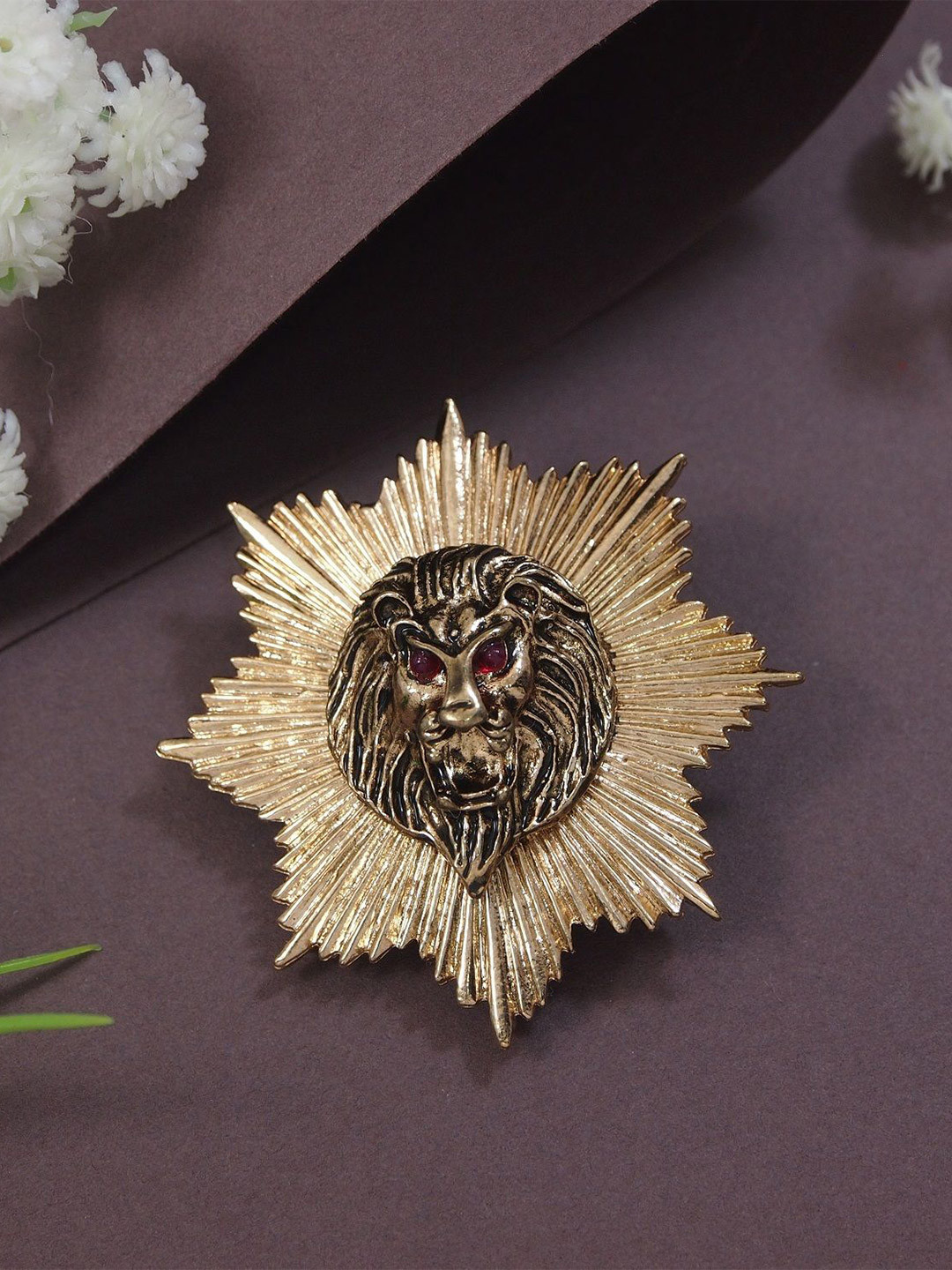 ADORN Men Magestic Roar Lion Face Brooch