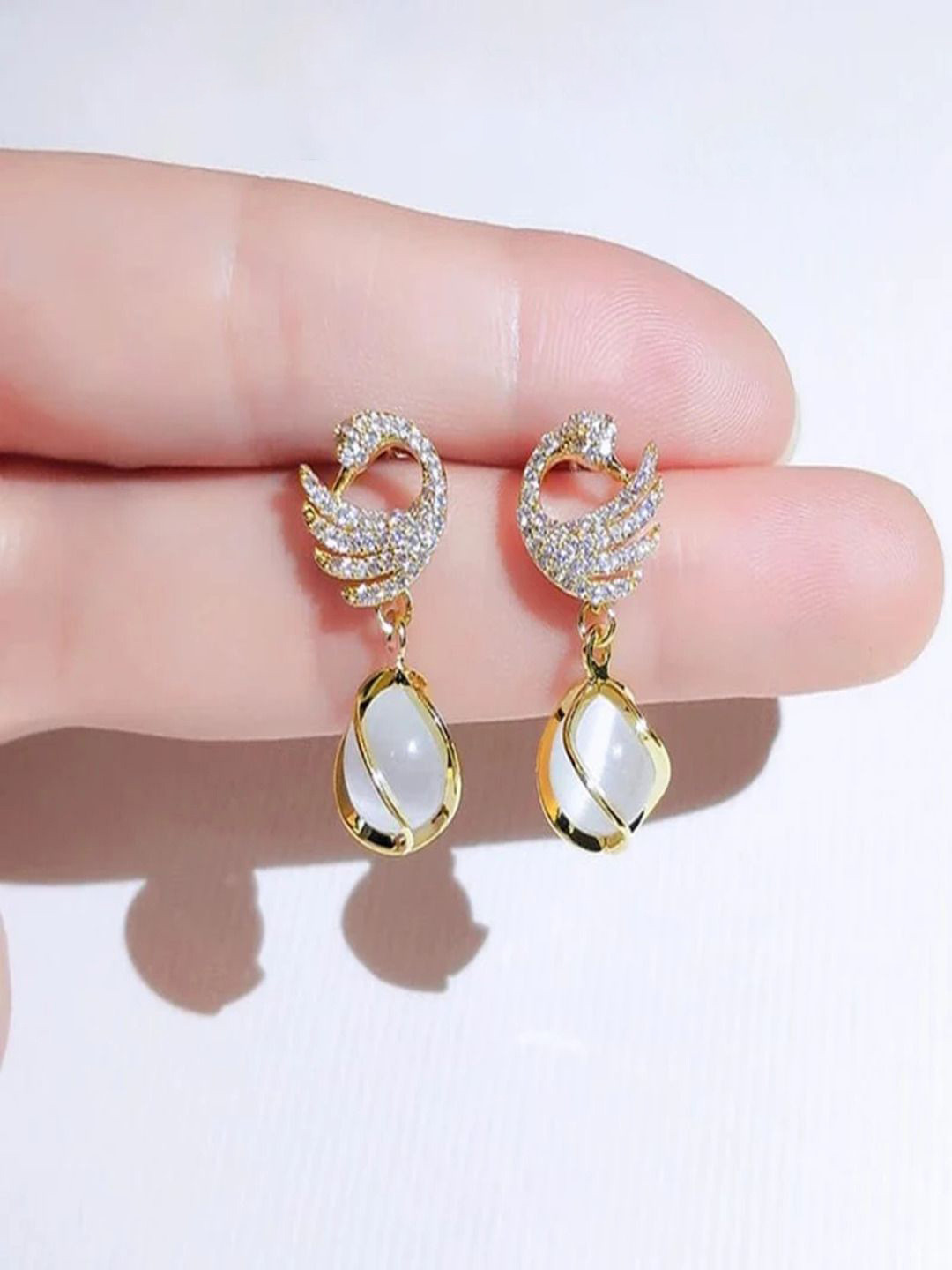 Yugosmile Gold-Plated Crystals Studded Contemporary Drop Earrings