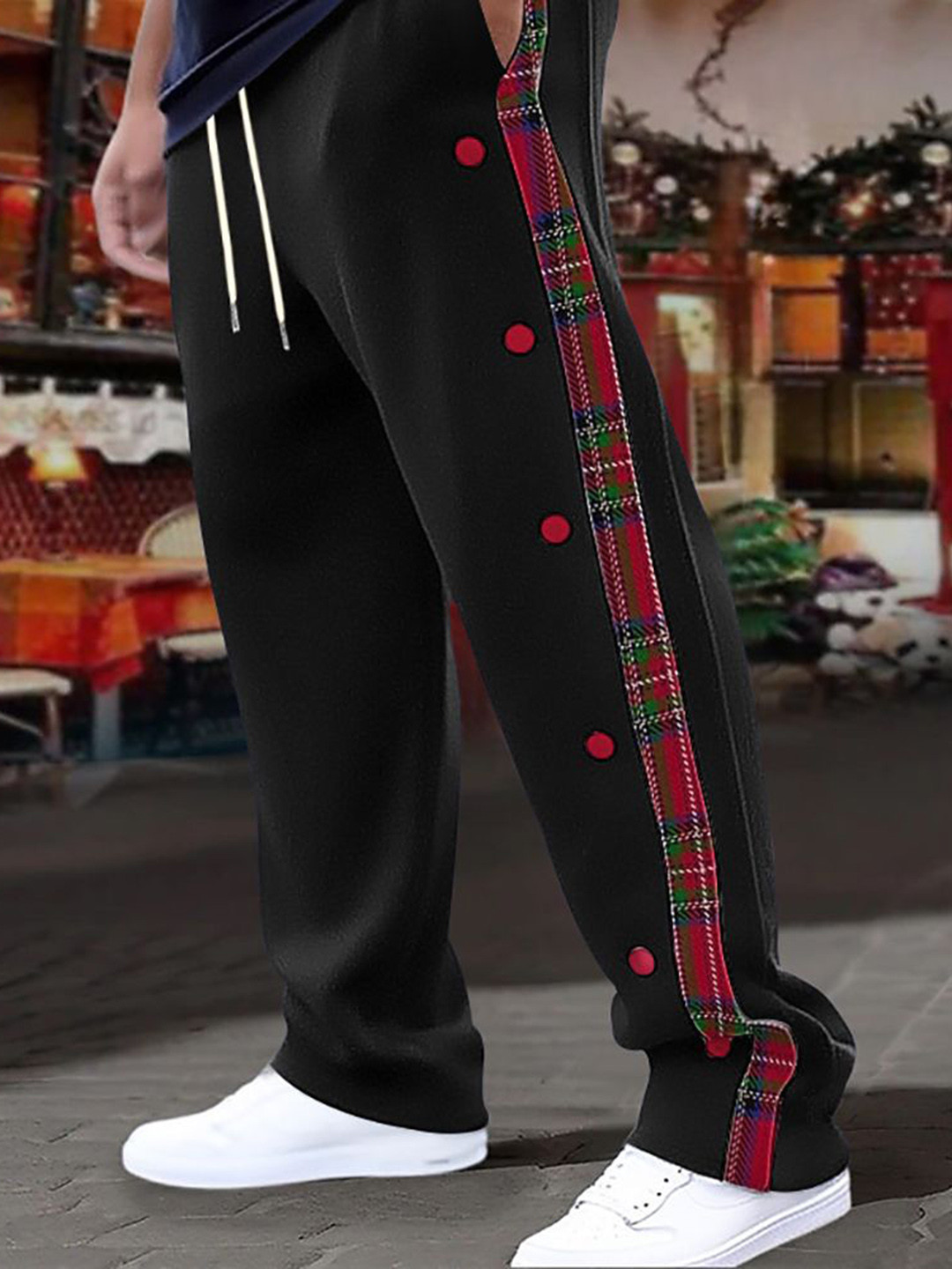 Men's Checked Side Stripe Mid-Rise Joggers