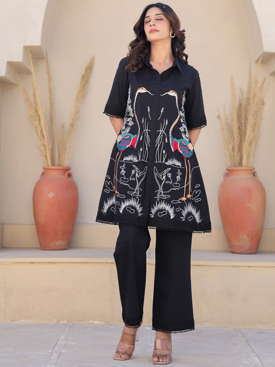 AUTUMN LANE Bodhi Ebony Embroidered Cotton Co-Ord Set