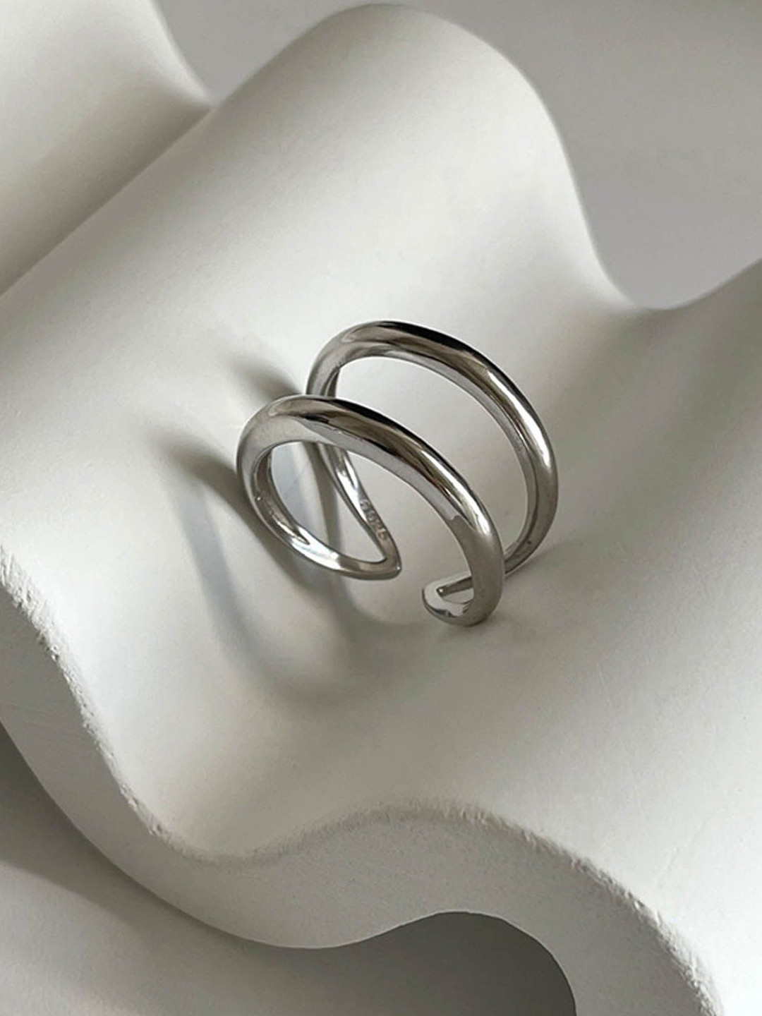 StyleCast 925 Silver-Toned Adjustable Double Ring Finger Ring