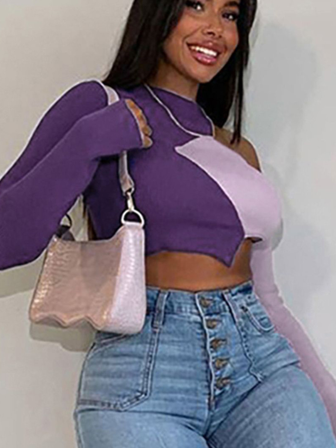 StyleCast Purple Colourblocked Crop Top with Cut Out Detail