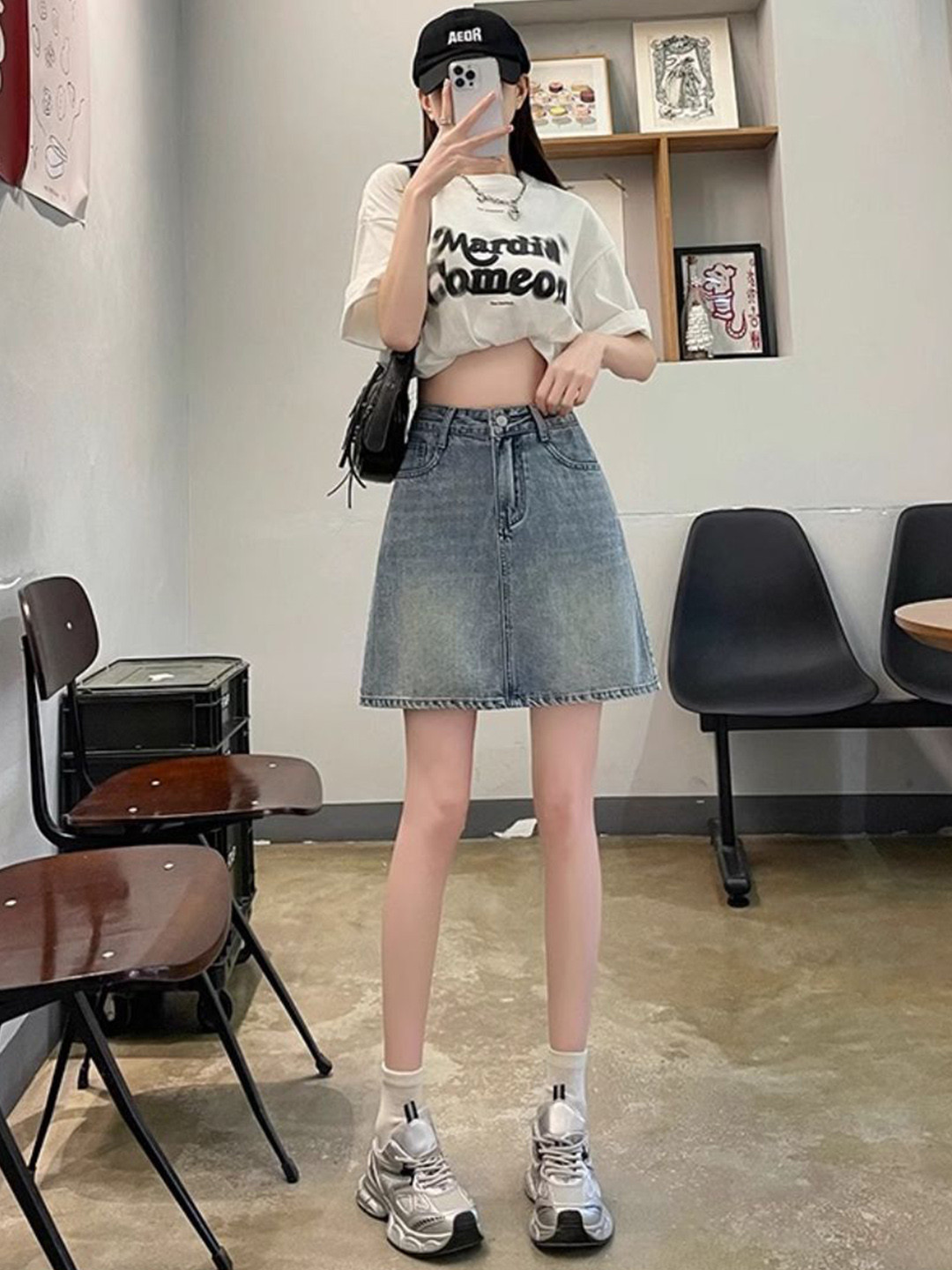 StyleCast Pencil A-line Mini Denim Skirt