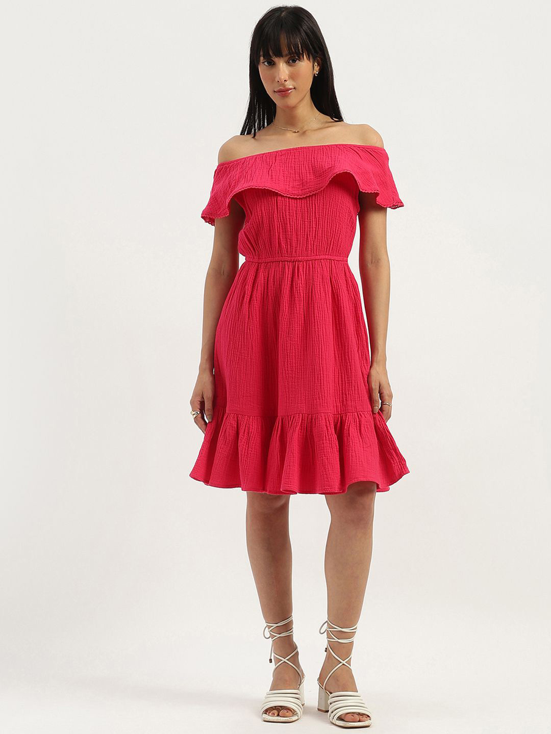 United Colors of Benetton Print Off-Shoulder Fit & Flare Dress