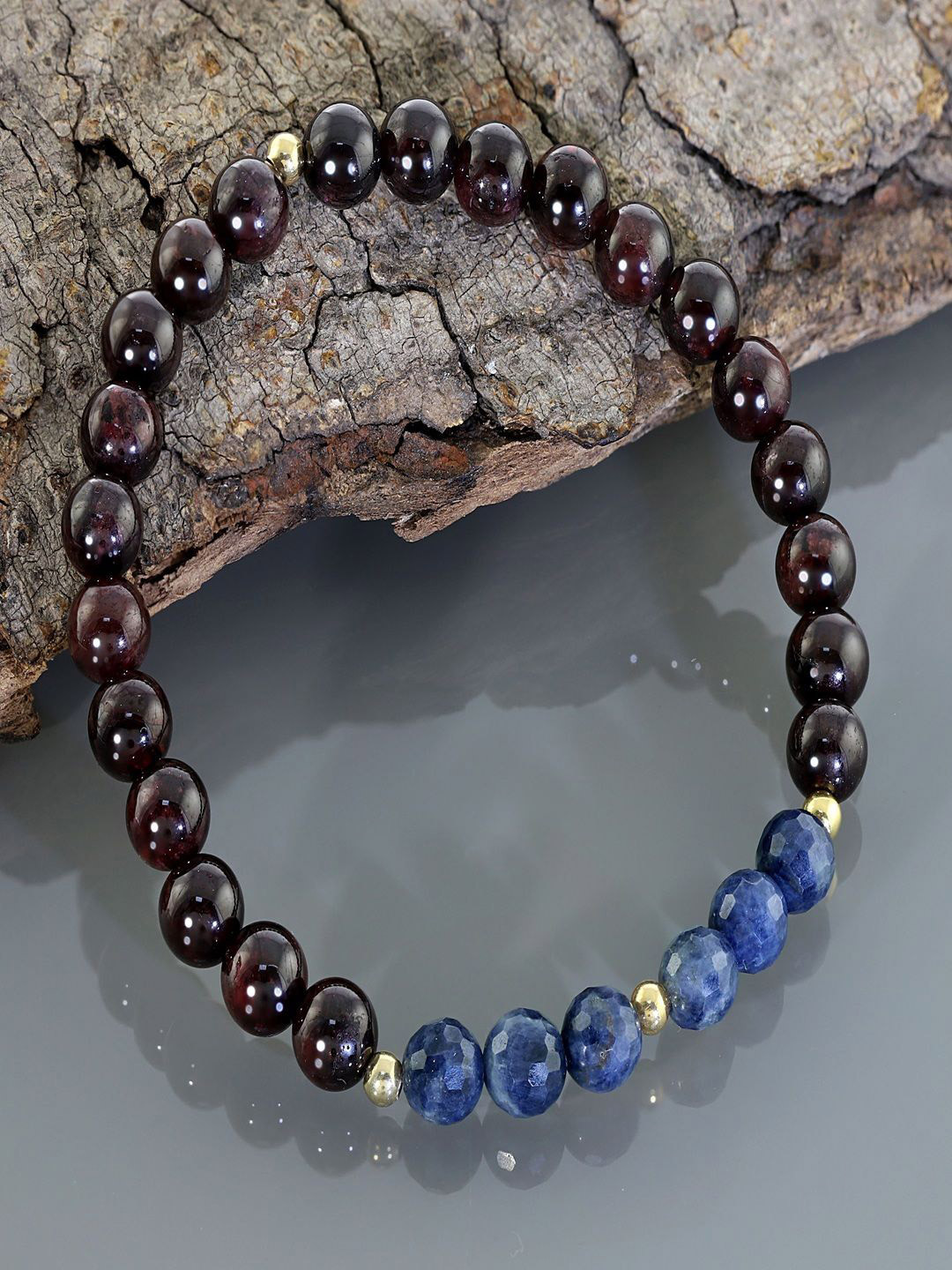 Nirvana Unisex Sterling Silver Garnet Gold-Plated Bracelet