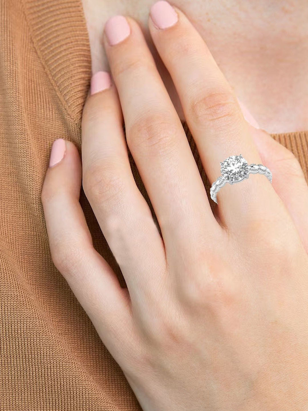 AJRETAIL 925 Sterling Silver Lab Grown Diamond Ring