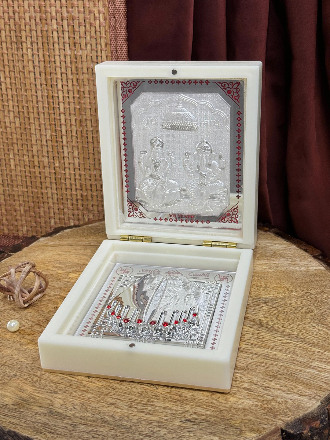 ABDESIGNS Silver Coated 2 God Laxmi Ganpati With Charan Paduka