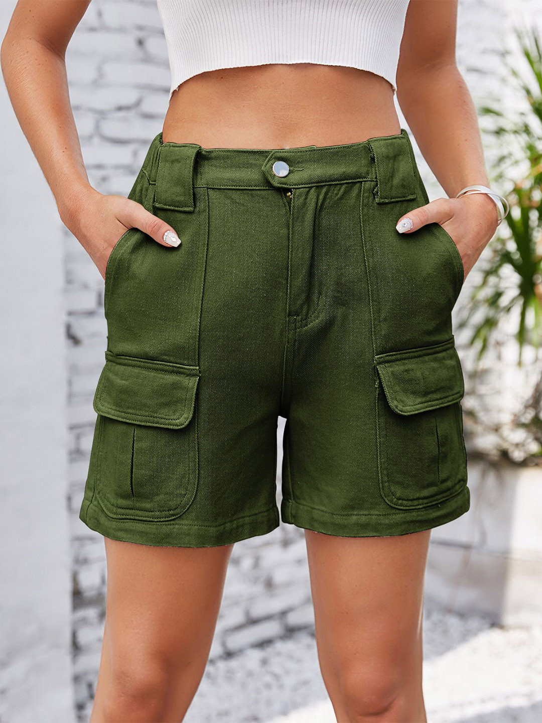 StyleCast Women Regular Fit Olive Green Cargo Shorts