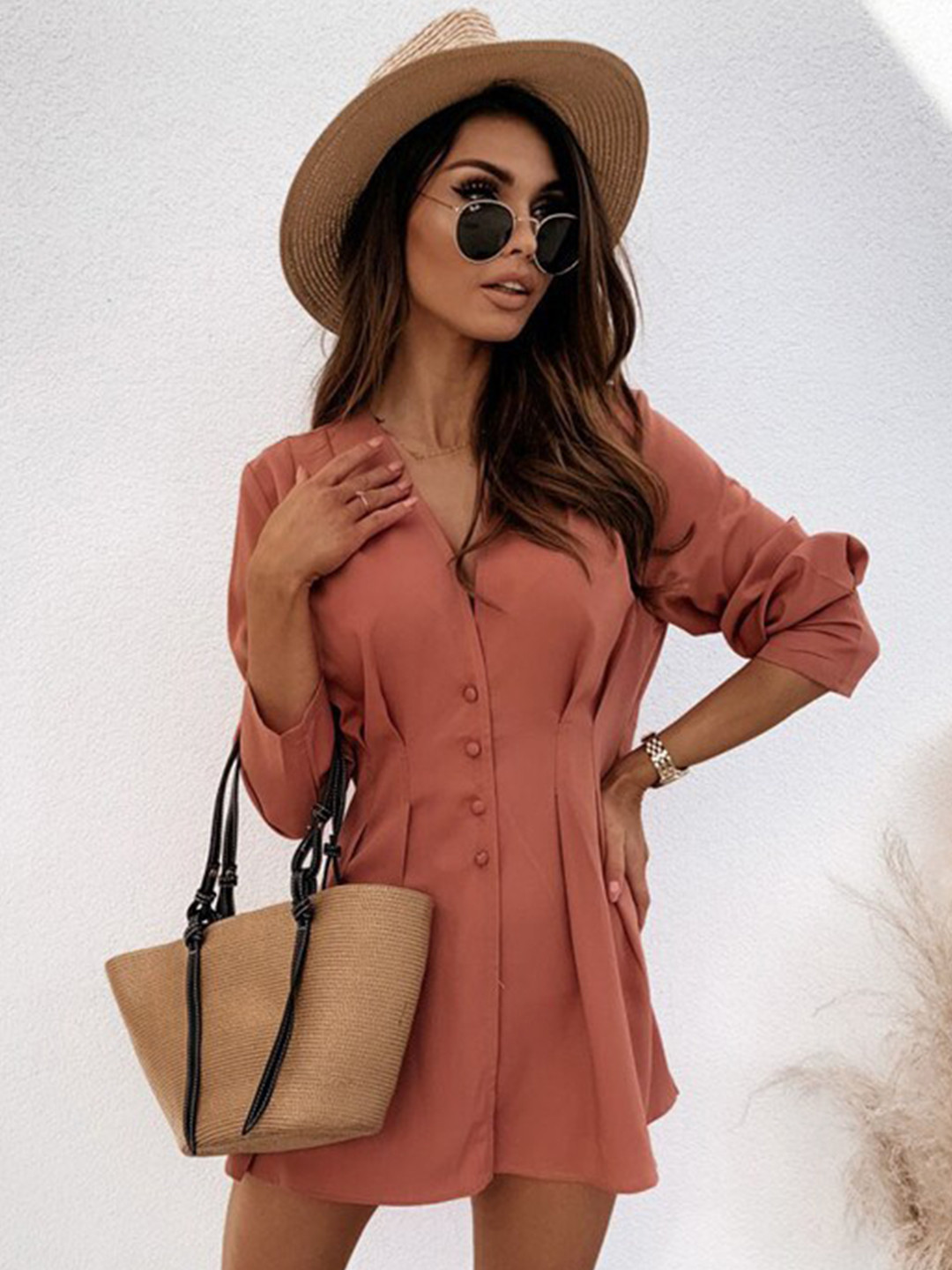 StyleCast Orange V-Neck Shirt Mini Dress