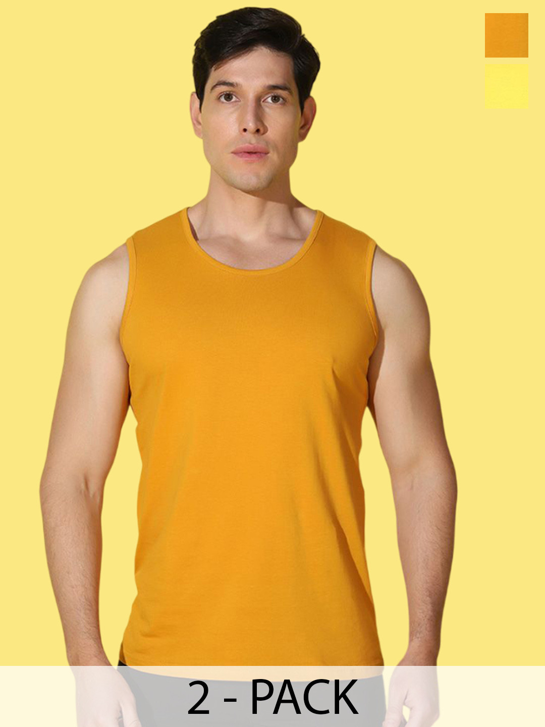WOOSTRO 2-Pcs Odour-Free Combed Cotton Innerwear Vests VWS26(ENJOY YELLOW)(PLAIN MUSTARD)