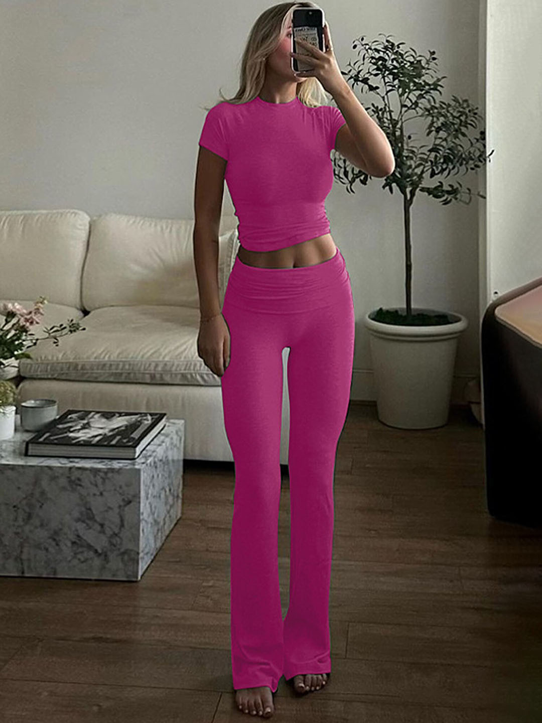LULU & SKY Round Neck Top & Low Waisted Trousers