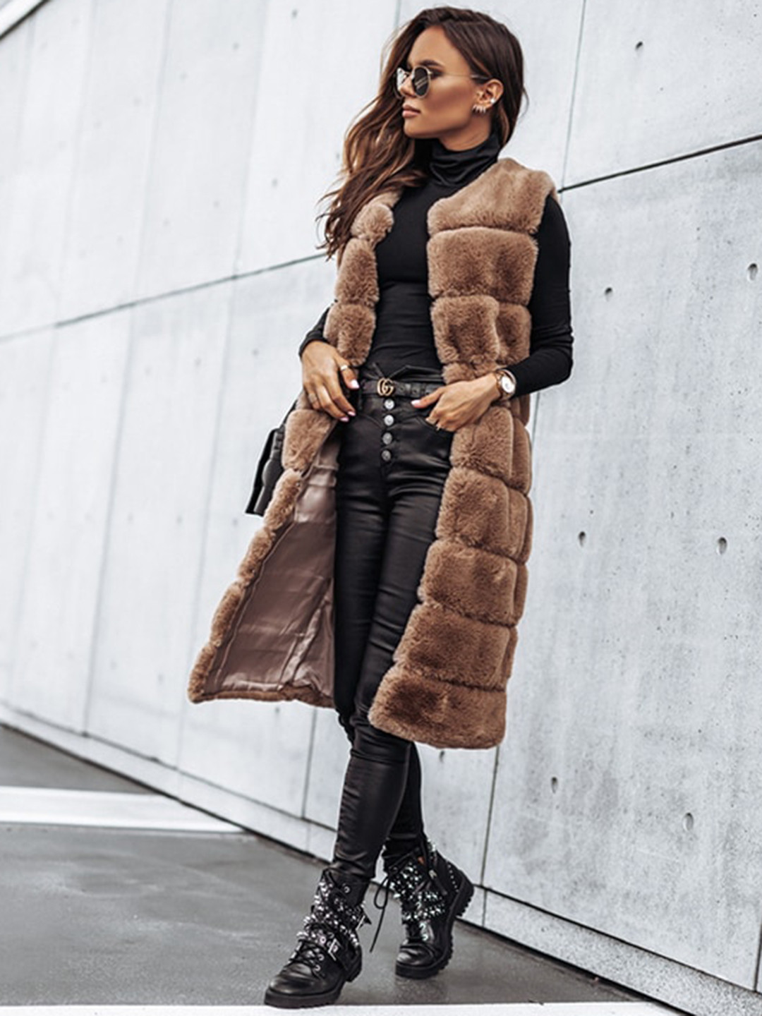 StyleCast Brown Striped Longline Front-Open Sweater