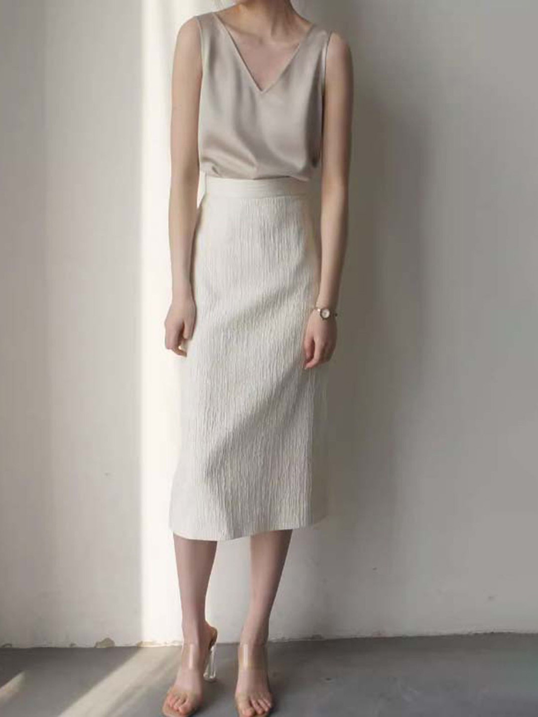 LULU & SKY Crinkle-effect Midi Skirt