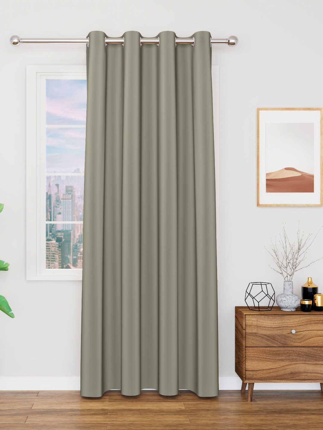 TOP DRAPES Charcoal Black Out Door Curtain