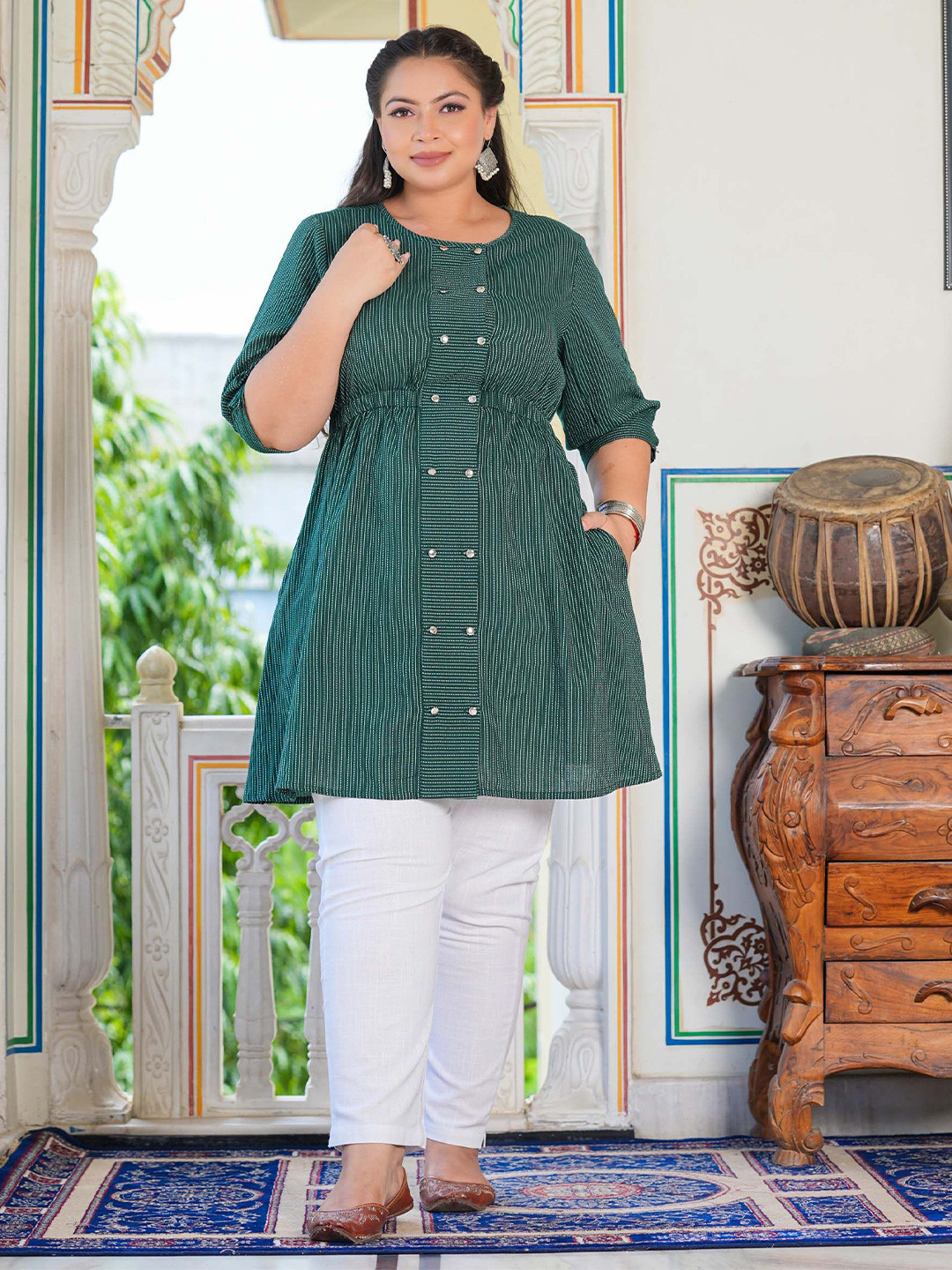 IKRASS Women Striped Cotton Plus Size Tunic