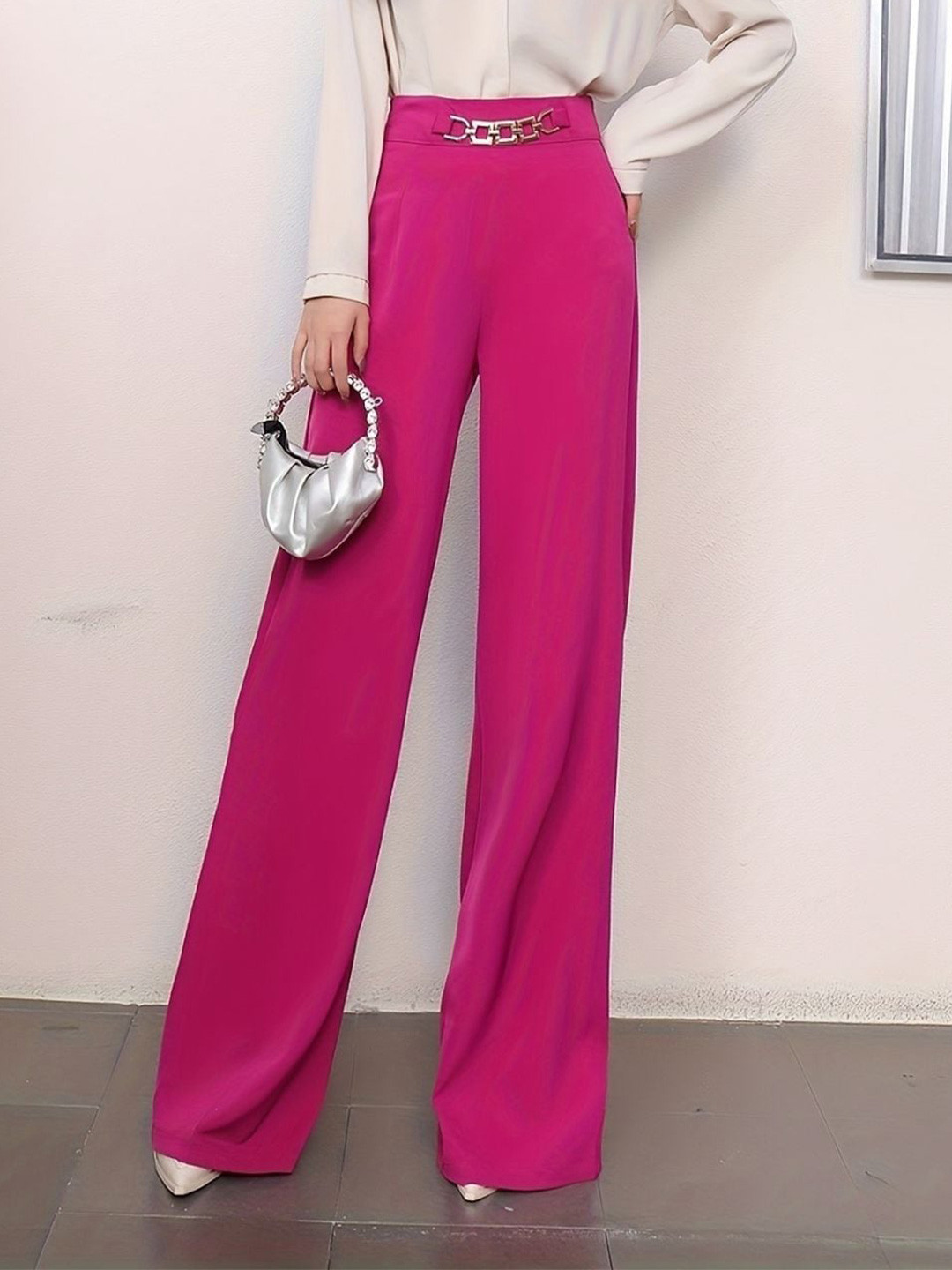 StyleCast Women Pink Flared Wide Leg Trousers