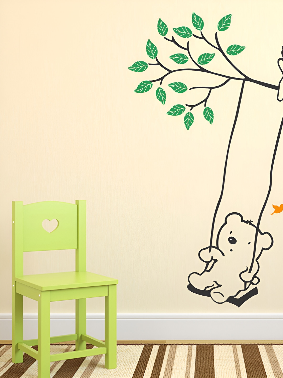 LANSTICK Green & Black Teddy bear With Printed Printed Self-Adhesive WallStickers
