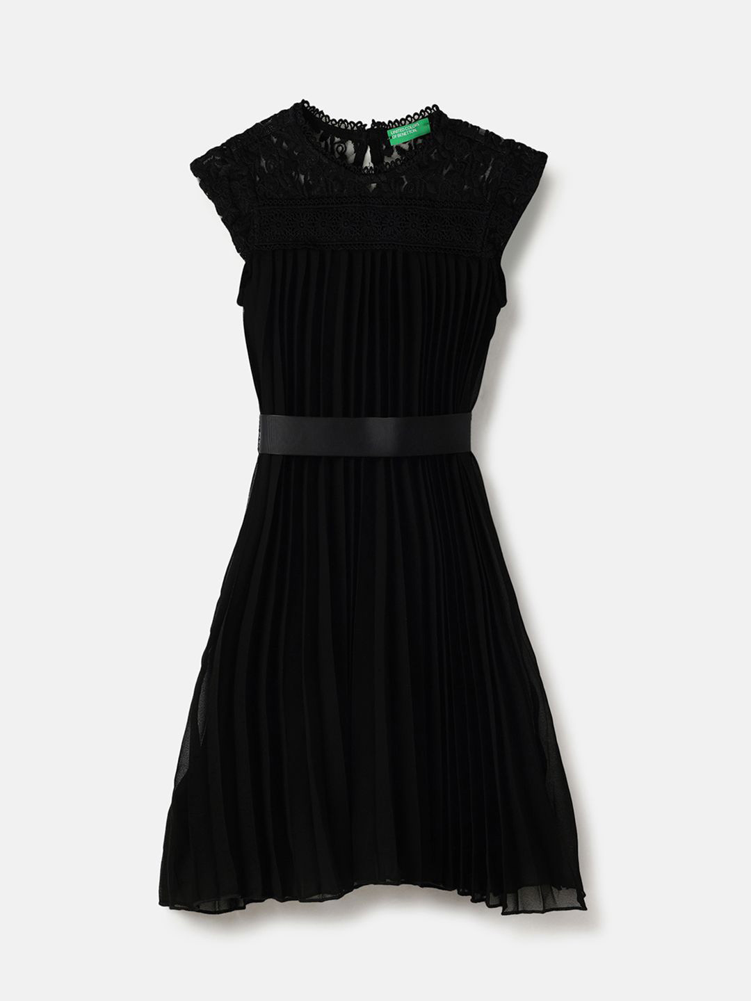 United Colors of Benetton Embroidered Lace Inserts Fit & Flare Dress